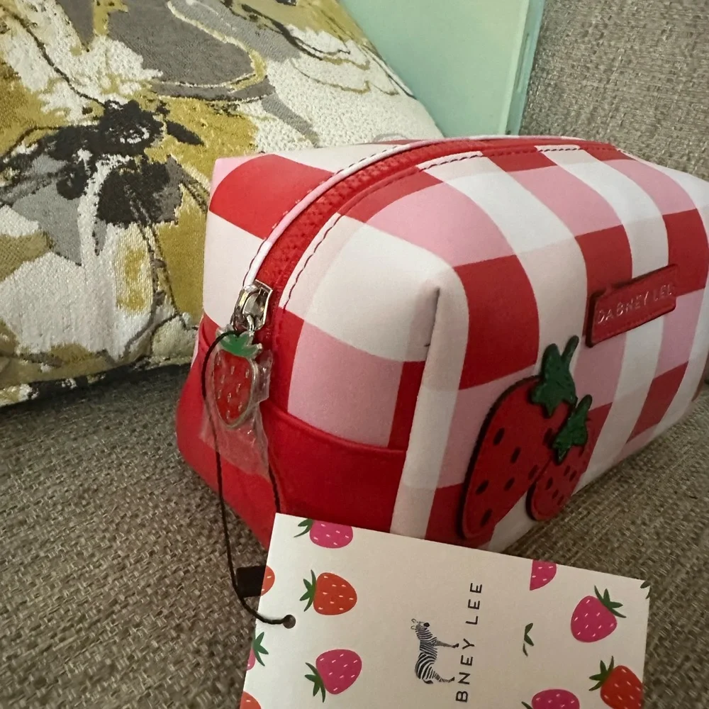 Dabney‎ Lee Strawberry Red & Pink Plaid Bag New | Cosmetic & Makeup Bag